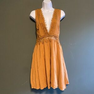Elegant Lace Trimmed Dress in Mustard
